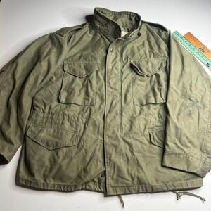 Vintage 80s US Military M-65 Field Jacket OG-107 Olive Drab Scovill Zip Large S